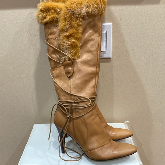 Nine West leather with Rabbit hair fur trim boots. - Picture 1 of 17